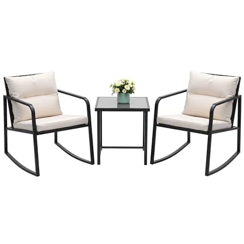Devoko 3-Piece Rocking Bistro Set, PE Rattan (Beige) Devoko 3-Piece Rocking Bistro Set, PE Rattan (Beige)