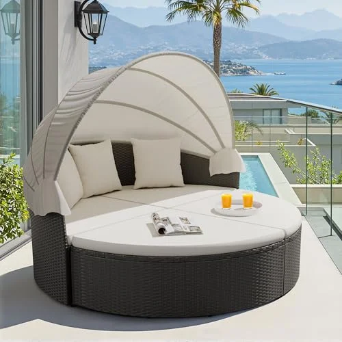 Devoko Patio Furniture Outdoor Round Daybed, Sectional Sofa Devoko Patio Furniture Outdoor Round Daybed, Sectional Sofa