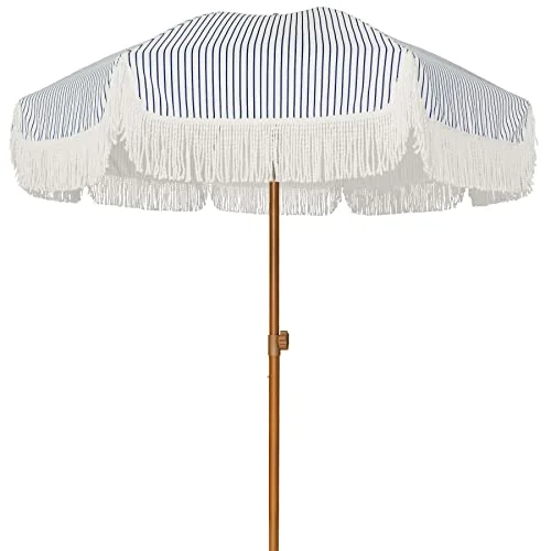 AMMSUN 7ft Patio Umbrella with Fringe (Navy Blue Stripes) AMMSUN 7ft Patio Umbrella with Fringe (Navy Blue Stripes)