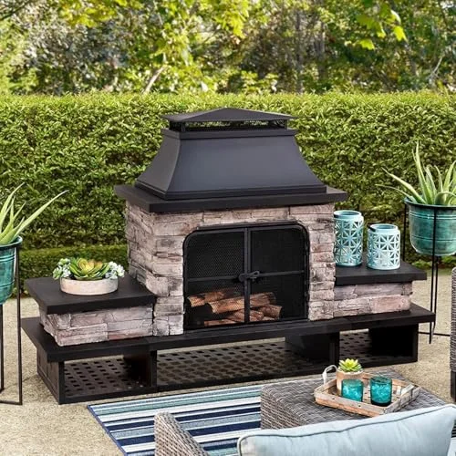 Sunjoy Outdoor Fireplace with Steel Chimney