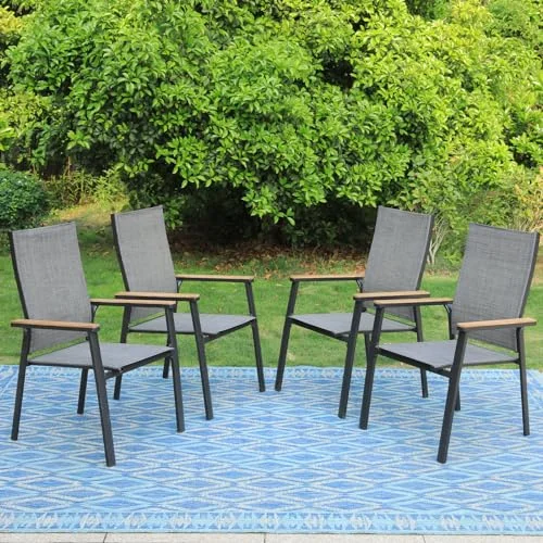 PHI VILLA Outdoor Stackable Dining Chairs Set of 4 PHI VILLA Outdoor Stackable Dining Chairs Set of 4