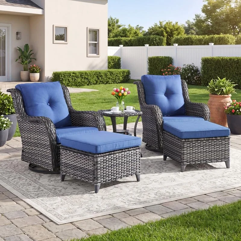 Rilyson 5-Piece Wicker Patio Furniture Set with Ottomans