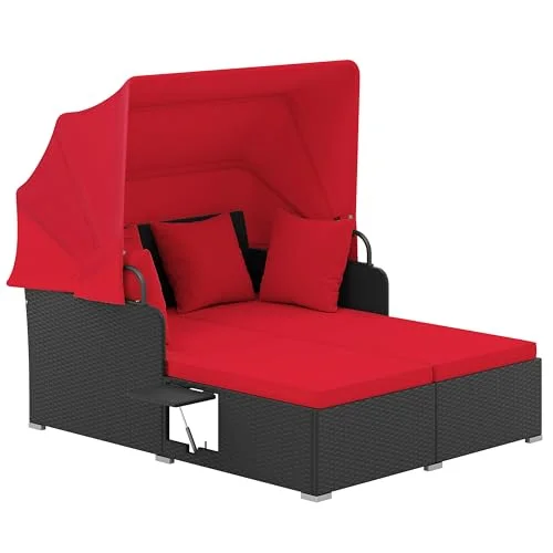 Tangkula Patio Rattan Daybed with Retractable Canopy Tangkula Patio Rattan Daybed with Retractable Canopy