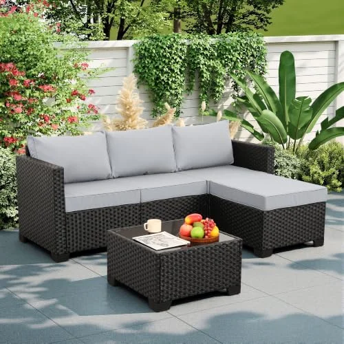 Rattaner 3 Pieces Patio Furniture Set with Storage Ottoman and Table Rattaner 3 Pieces Patio Furniture Set with Storage Ottoman and Table