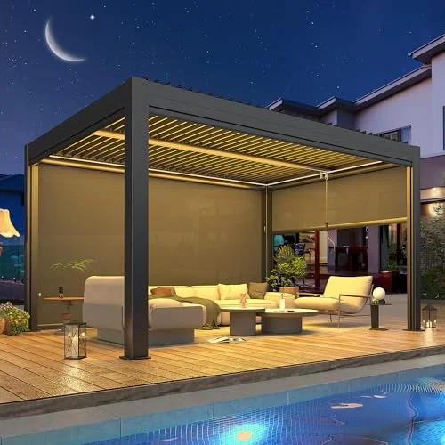 YOLENY Electric Louvered Pergola 10x13 with LED and 4 Side Screens YOLENY Electric Louvered Pergola 10x13 with LED and 4 Side Screens