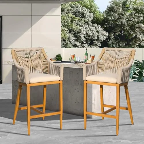 Boho Textilene Rope Bar Stools, Set of 2 Boho Textilene Rope Bar Stools, Set of 2