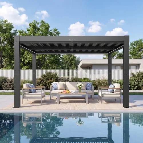 Patiowell 10x10 FT Motorized Louvered Pergola with Adjustable Roof Patiowell 10x10 FT Motorized Louvered Pergola with Adjustable Roof