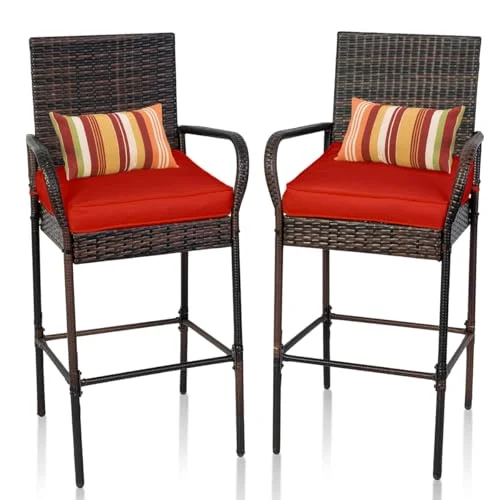 Sundale Outdoor Wicker Bar Stool Set of 2 Sundale Outdoor Wicker Bar Stool Set of 2