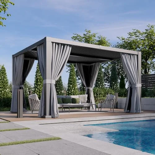 Aoxun Louvered Pergola 10x12 All-Aluminum with Curtains and Netting Aoxun Louvered Pergola 10x12 All-Aluminum with Curtains and Netting