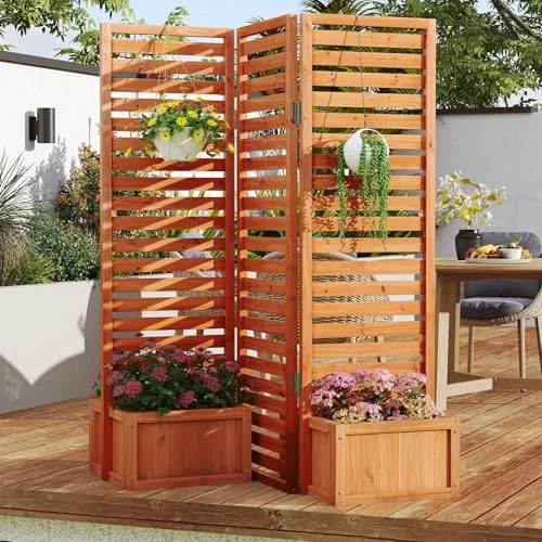 GIANTEX Outdoor Privacy Screen with Planter Box & Trellis