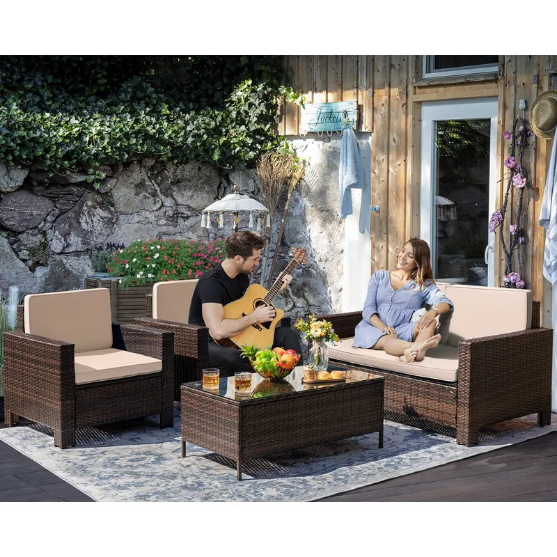 Devoko 4-Piece PE Rattan Conversation Set Devoko 4-Piece PE Rattan Conversation Set