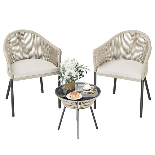 Devoko 3-Piece Rope Woven Bistro Set Devoko 3-Piece Rope Woven Bistro Set