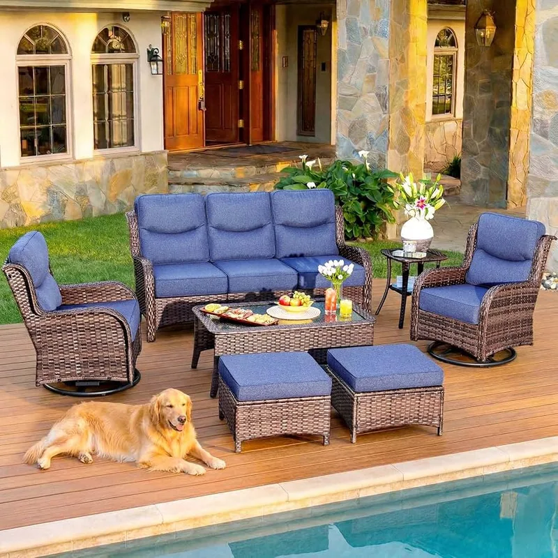 HILLGA 7-Piece Luxury Wicker Conversation Set