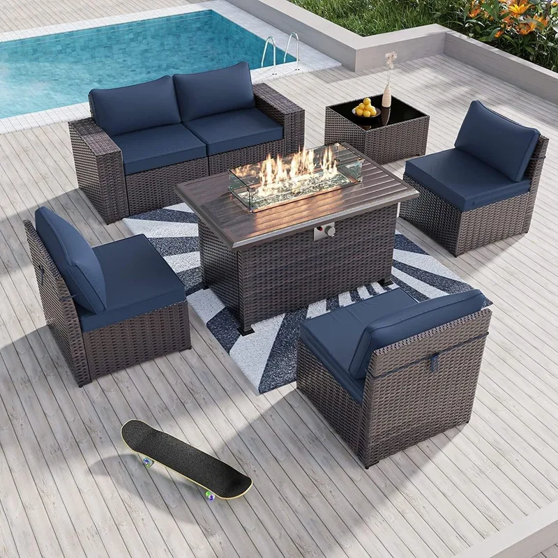 Kullavik 7-Piece Sectional with Fire Pit Table Kullavik 7-Piece Sectional with Fire Pit Table